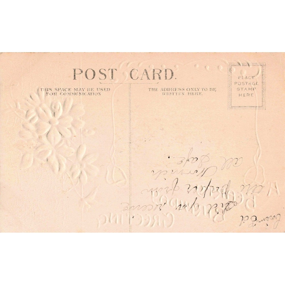 Antique Embossed Birthday Greeting Postcard Landscape Bridge Floral Gold 399 - Picture 2 of 2